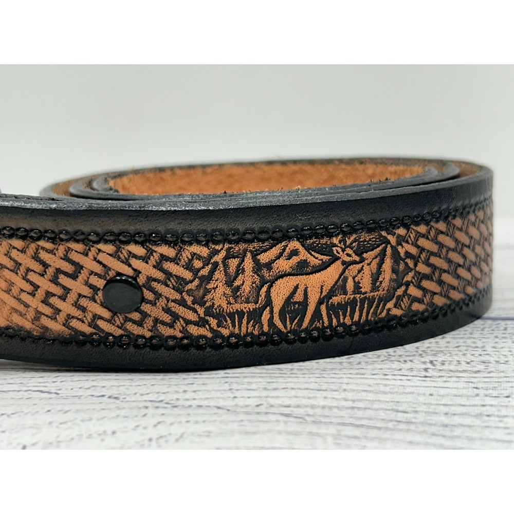 Vintage Tooled Full-Grain Cowhide 4503 Brown‎ Deer Leather Western Belt 45" - Picture 3 of 7